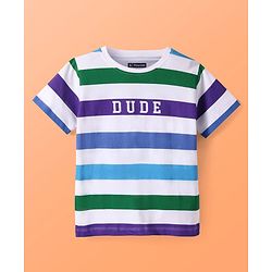 Pine Kids Half Sleeves Striped T-Shirt & Jeans Set - White & Blue