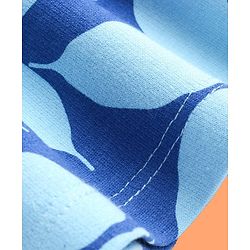 Pine Kids Cotton Knit Full Drop Shoulder Sleeves Hooded Sweatshirt Dress With Leafy Print & Front Tie Up-Blue