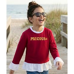Pine Kids Cotton Knit Full Sleeves Text Printed Top - Maroon