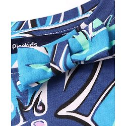 Pine Kids Cotton Knit Full Sleeves Floral Printed Top with Bow Applique - Navy Blue