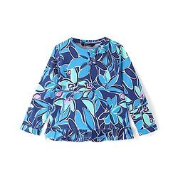 Pine Kids Cotton Knit Full Sleeves Floral Printed Top with Bow Applique - Navy Blue