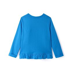 Pine Kids Cotton Knit Full Sleeves Top with Text Print Bow & Frill Detailing - Blue
