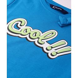 Pine Kids Cotton Knit Full Sleeves Top with Text Print Bow & Frill Detailing - Blue
