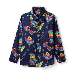Pine Kids Cotton Woven Full Sleeves Printed Shirt - Navy Blue