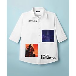 Pine Kids Cotton Woven Full Sleeves Shirt With Space Theme Print - White