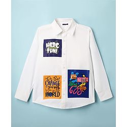 Pine Kids Cotton Woven Full Sleeves Shirt With Text Print - White