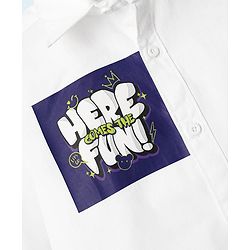 Pine Kids Cotton Woven Full Sleeves Shirt With Text Print - White