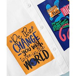 Pine Kids Cotton Woven Full Sleeves Shirt With Text Print - White
