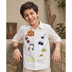 Pine Kids Cotton Woven Full Sleeves Text Printed Shirts - White