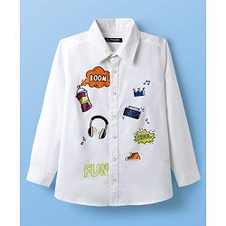 Pine Kids Cotton Woven Full Sleeves Text Printed Shirts - White