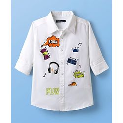 Pine Kids Cotton Woven Full Sleeves Text Printed Shirts - White