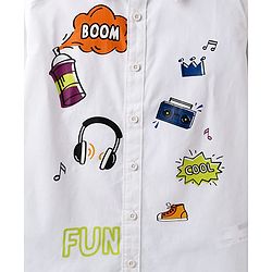 Pine Kids Cotton Woven Full Sleeves Text Printed Shirts - White