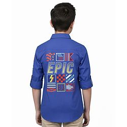 Pine Kids Cotton Woven Full Sleeves Shirt With Text Print In Front & Back - Royal Blue