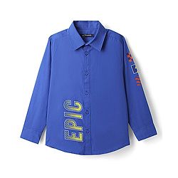 Pine Kids Cotton Woven Full Sleeves Shirt With Text Print In Front & Back - Royal Blue