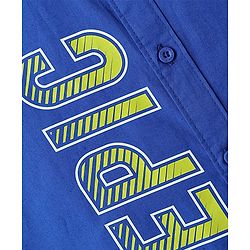 Pine Kids Cotton Woven Full Sleeves Shirt With Text Print In Front & Back - Royal Blue