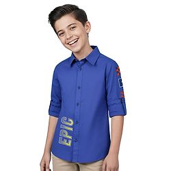 Pine Kids Cotton Woven Full Sleeves Shirt With Text Print In Front & Back - Royal Blue
