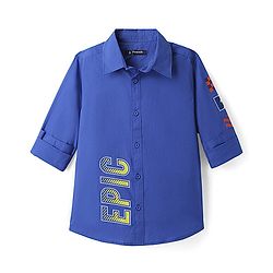 Pine Kids Cotton Woven Full Sleeves Shirt With Text Print In Front & Back - Royal Blue