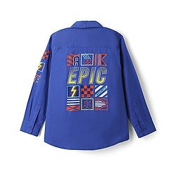 Pine Kids Cotton Woven Full Sleeves Shirt With Text Print In Front & Back - Royal Blue