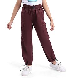 Pine Kids Cotton Woven Full Length Solid Trouser - Maroon
