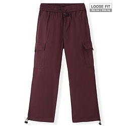 Pine Kids Cotton Woven Full Length Solid Trouser - Maroon