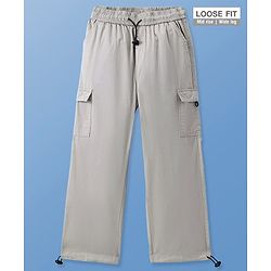 Pine Kids Cotton Woven Full Length Solid Trouser - Beige