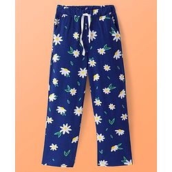 Pine Kids Single Jersey Knit Half Sleeves Night Suit With Text & Floral Print - Navy