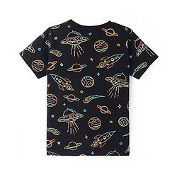 Pine Kids Single Jersey Knit Half Sleeves Space Printed Night Suit - Black