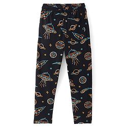 Pine Kids Single Jersey Knit Half Sleeves Space Printed Night Suit - Black