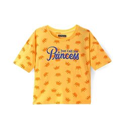 Pine Kids Single Jersey Knit Half Sleeves Night Suit with Crown & Text Print - Yellow