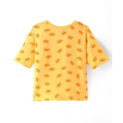 Pine Kids Single Jersey Knit Half Sleeves Night Suit with Crown & Text Print - Yellow