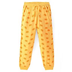 Pine Kids Single Jersey Knit Half Sleeves Night Suit with Crown & Text Print - Yellow