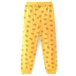 Pine Kids Single Jersey Knit Half Sleeves Night Suit with Crown & Text Print - Yellow