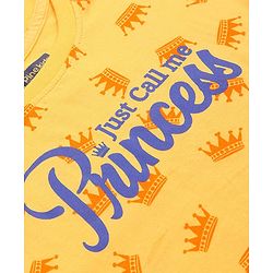 Pine Kids Single Jersey Knit Half Sleeves Night Suit with Crown & Text Print - Yellow