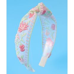 Pine Kids Free Size Hair Band With Floral Embroidery - Beige
