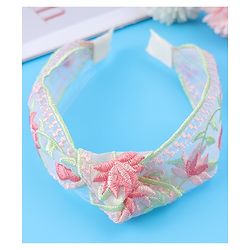Pine Kids Free Size Hair Band With Floral Embroidery - Beige