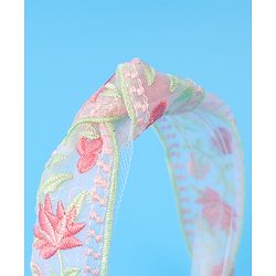 Pine Kids Free Size Hair Band With Floral Embroidery - Beige