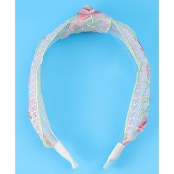 Pine Kids Free Size Hair Band With Floral Embroidery - Beige