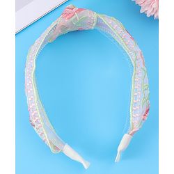Pine Kids Free Size Hair Band With Floral Embroidery - Beige
