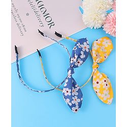 Pine Kids Hair Bands with Bow Applique & Floral Print Pack of 2 - Yellow & Blue