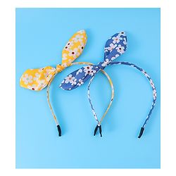 Pine Kids Hair Bands with Bow Applique & Floral Print Pack of 2 - Yellow & Blue