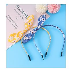 Pine Kids Hair Bands with Bow Applique & Floral Print Pack of 2 - Yellow & Blue