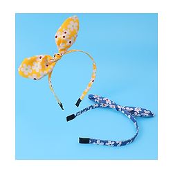 Pine Kids Hair Bands with Bow Applique & Floral Print Pack of 2 - Yellow & Blue
