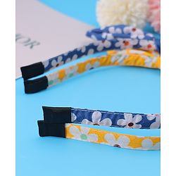Pine Kids Hair Bands with Bow Applique & Floral Print Pack of 2 - Yellow & Blue