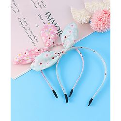Pine Kids Hair Bands with Bow Applique & Floral Print Pack of 2 - Pink & Light Green