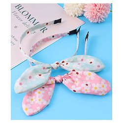 Pine Kids Hair Bands with Bow Applique & Floral Print Pack of 2 - Pink & Light Green