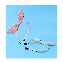 Pine Kids Hair Bands with Bow Applique & Floral Print Pack of 2 - Pink & Light Green