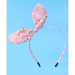 Pine Kids Hair Bands with Bow Applique & Floral Print Pack of 2 - Pink & Light Green