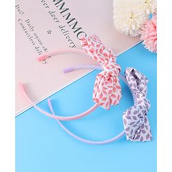 Pine Kids Hair Bands with Bow Applique & Leaves Print Pack of 2 - Pink & Purple