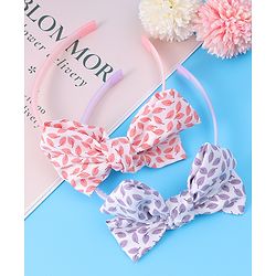 Pine Kids Hair Bands with Bow Applique & Leaves Print Pack of 2 - Pink & Purple