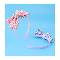 Pine Kids Hair Bands with Bow Applique & Leaves Print Pack of 2 - Pink & Purple